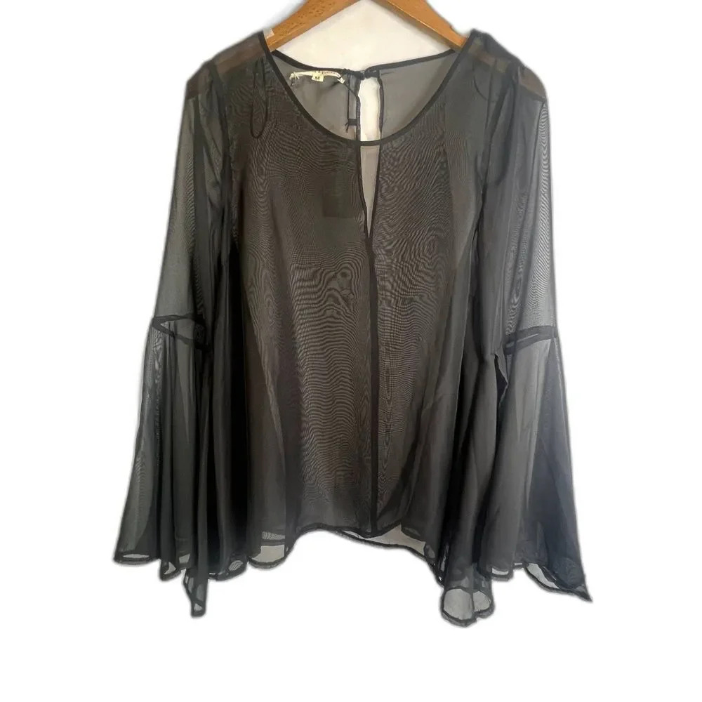 Standards & Practices Sheer Butterfly‎ Bell Sleeve Overlay Blouse Size Medium
